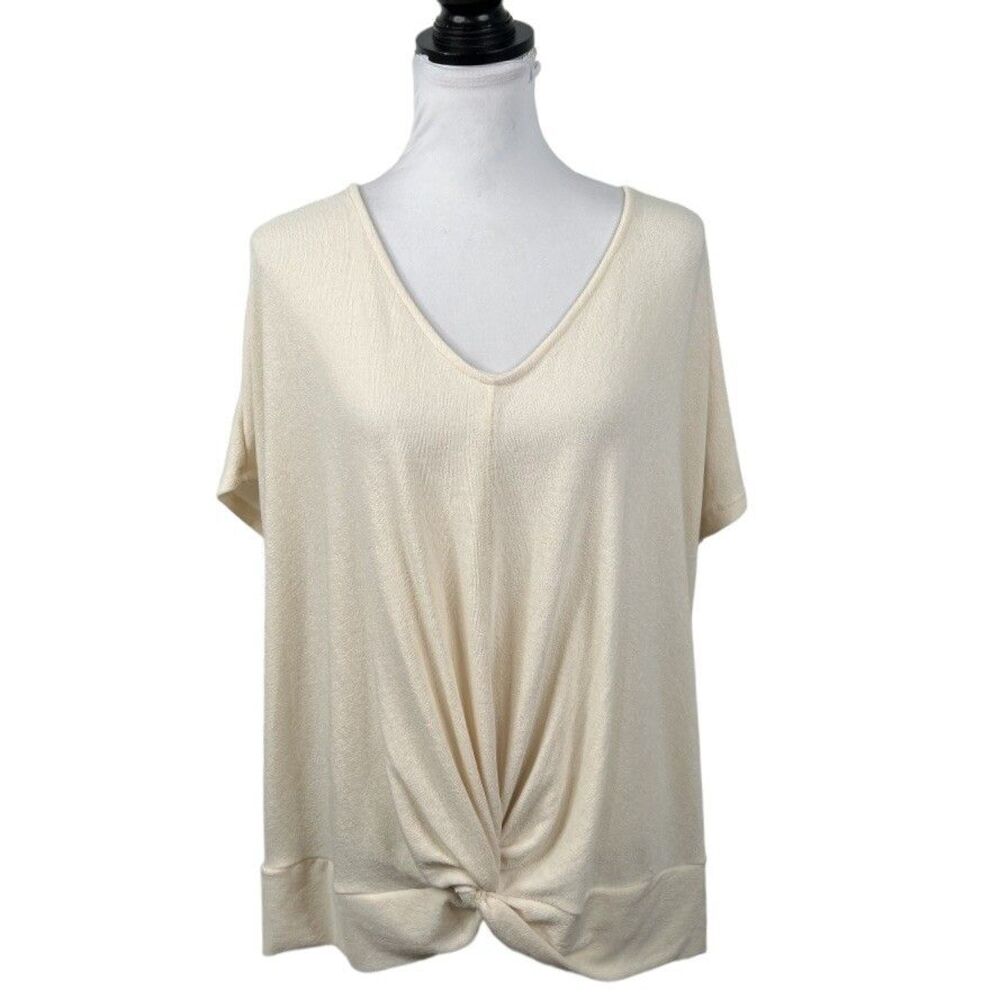 Perch By Blu Pepper Knit Blouse Top Plus Size 3XL Cream Bow Tie Back Twist Shirt